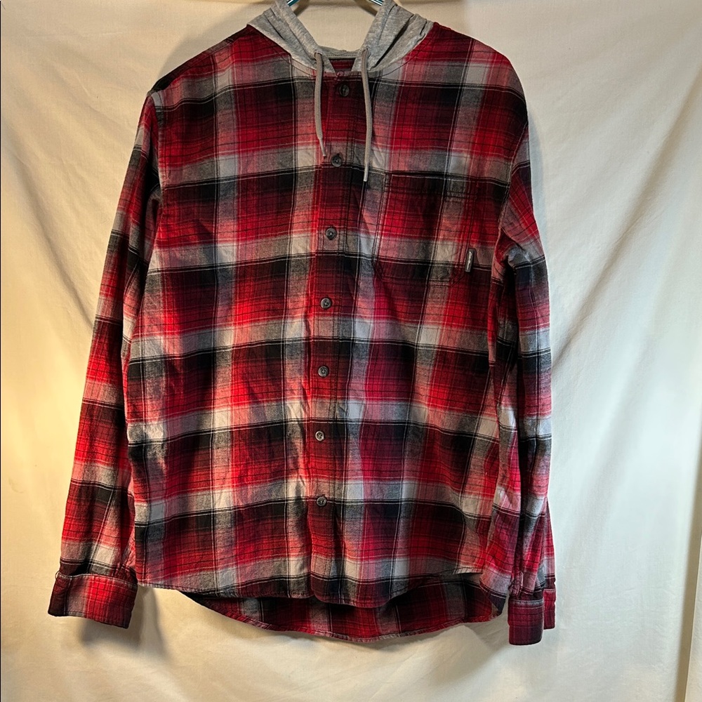 Eddie Bauer Men's Red Plaid Hooded Shirt